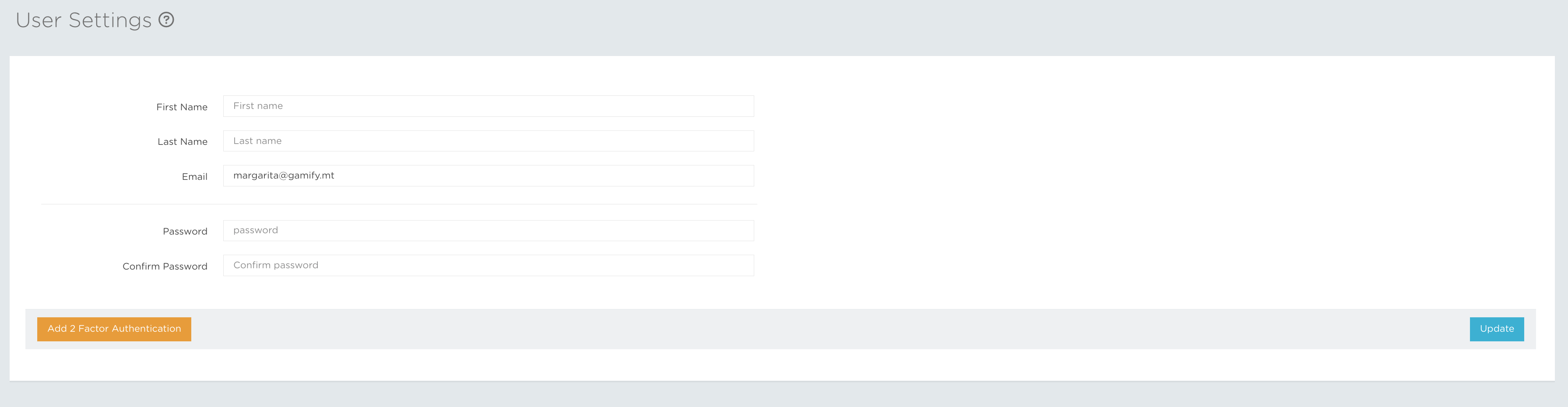 User Settings page